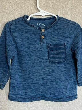 art class Indigo Blue Long-Sleeve Henley with Textured Pocket